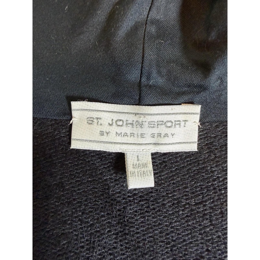 Vtg  ST JOHN Sport Black Zip Hoodie Military Jacket~Sz L~Gold Logo Crest ITALY - Picture 2 of 16